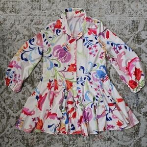 Unbranded Floral Button-Front Swing Dress - Multicolor Size Small